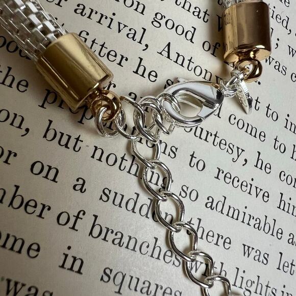 NEW Vintage 80s NRQ Lariat Silver and Gold Necklace Hoop Earrings Jewelry Set - Picture 8 of 15